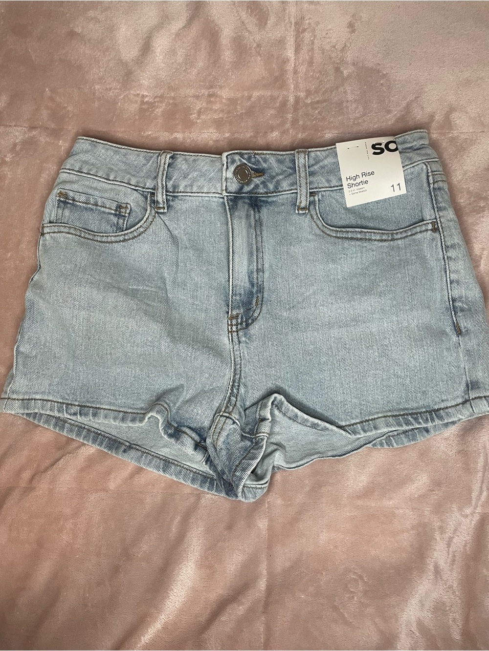 SO Light Blue High Waist Shortie Denim Shorts